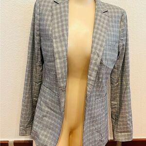 Banana Republic Black and Gray Plaid Checkered Blazer Long and Lean Size 4